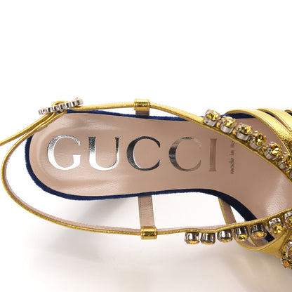 Gucci Velvet Nappa Crystal Zephyra Slingback Platform High Heel Sandals 35.5 Blue Gold 6 of 10