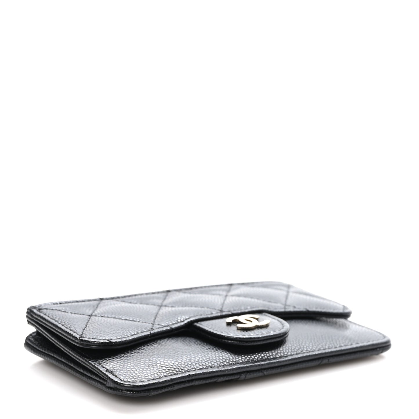 Caviar Quilted Flap Zip Card Holder Black