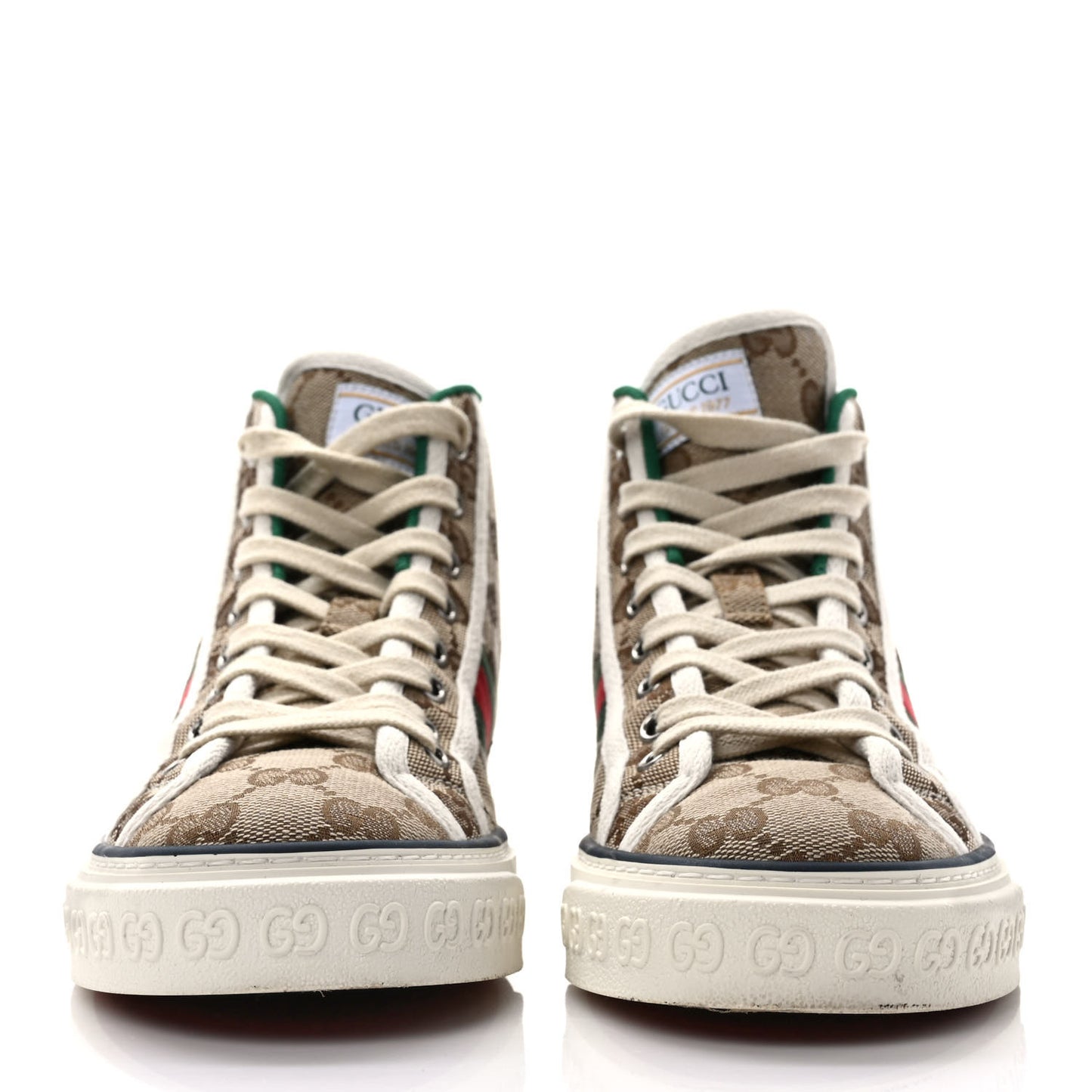 GG Monogram Web Womens 1977 Tennis High Top Sneakers 36 Beige Ebony Mystic White