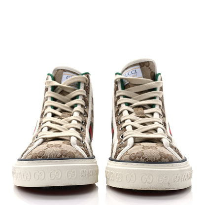 Gucci GG Monogram Web Womens 1977 Tennis High Top Sneakers 36 Beige Ebony Mystic White 2 of 8