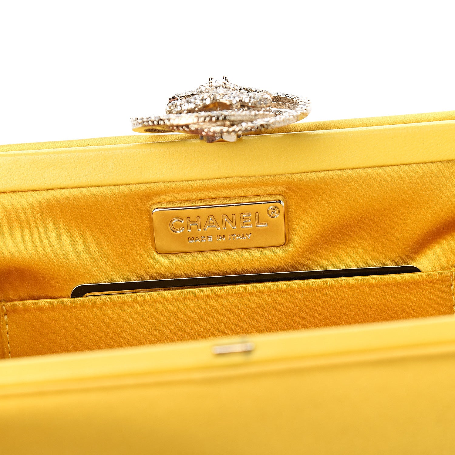Chanel Satin Crystal Camellia Evening Frame Clutch Yellow 4 of 6