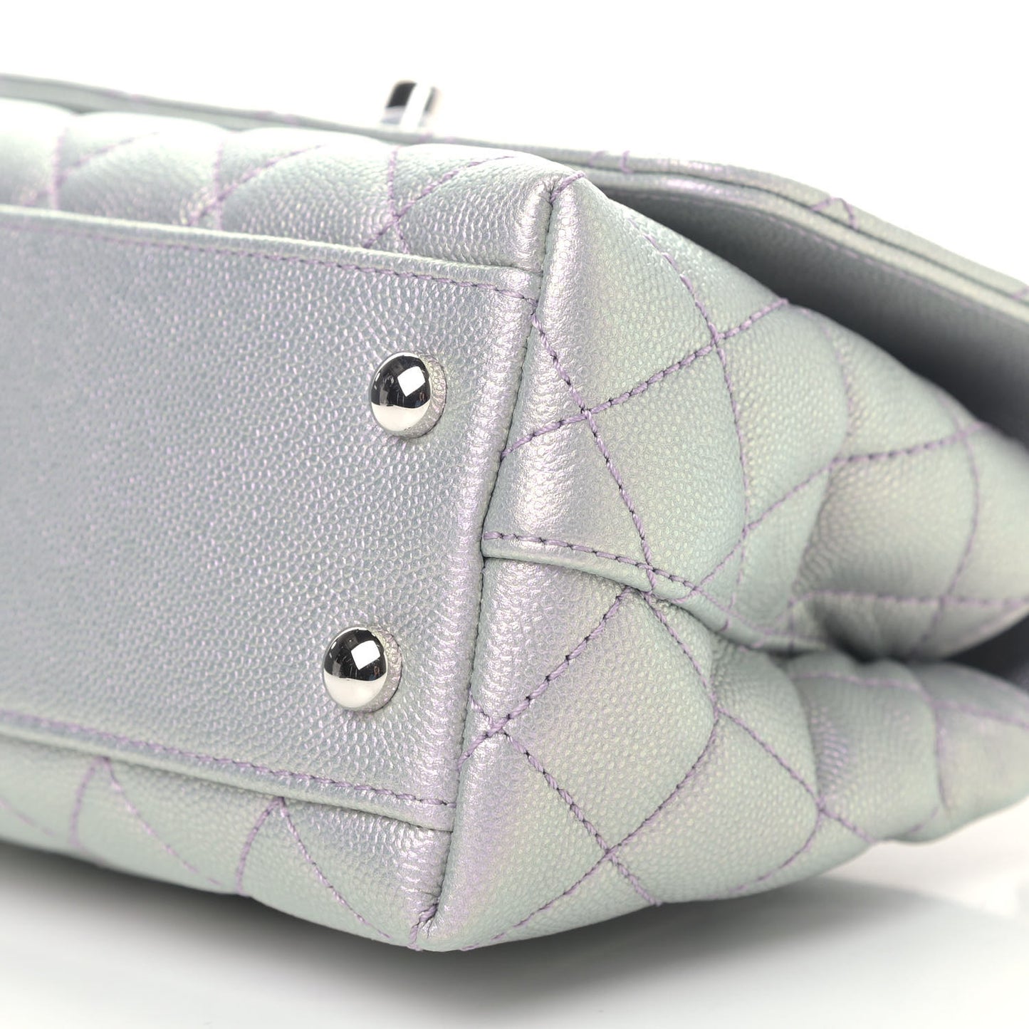 Iridescent Caviar Quilted Extra Mini Coco Handle Flap Purple