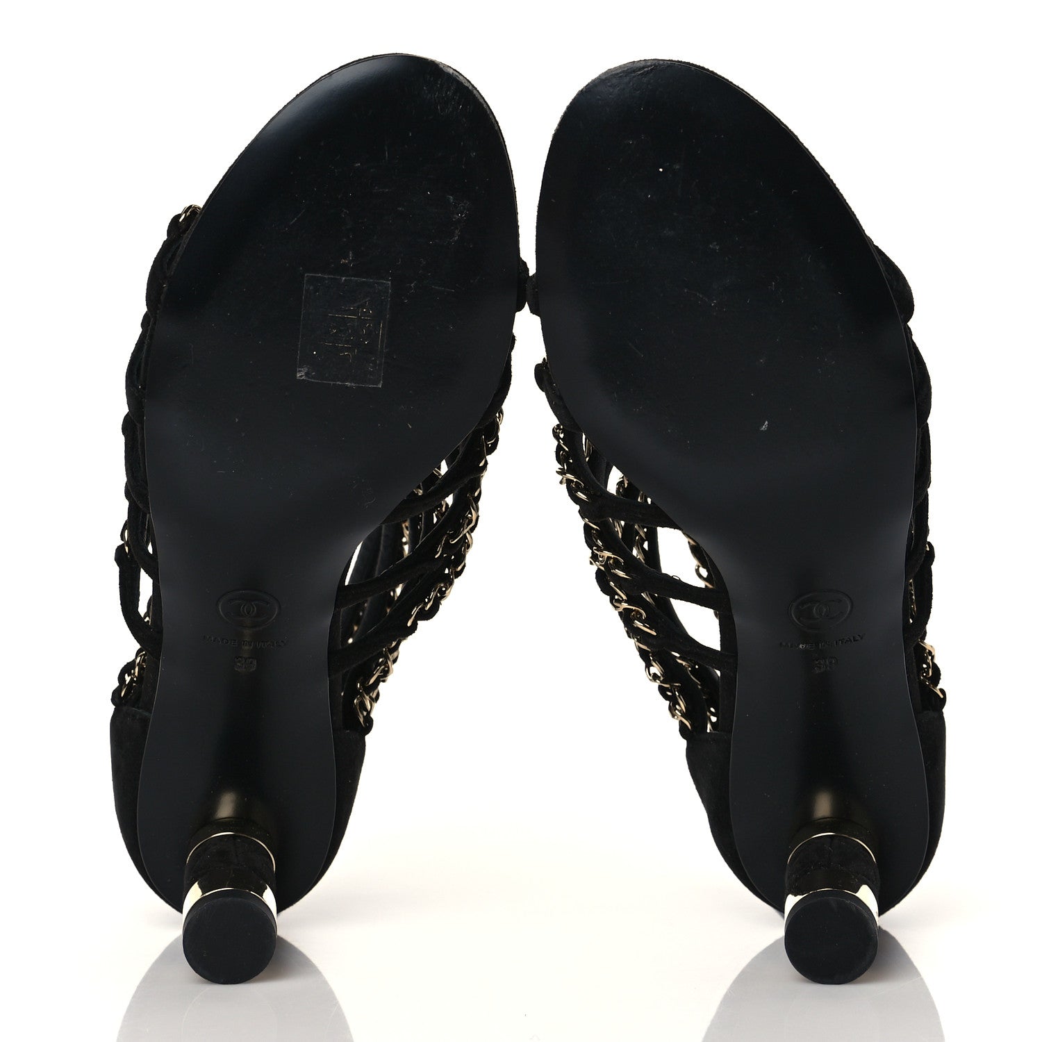 Chanel Kid Suede Chain CC Sandals 39 Black 6 of 11