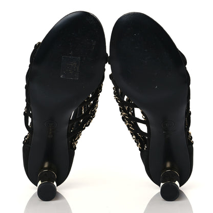 Chanel Kid Suede Chain CC Sandals 39 Black 6 of 11