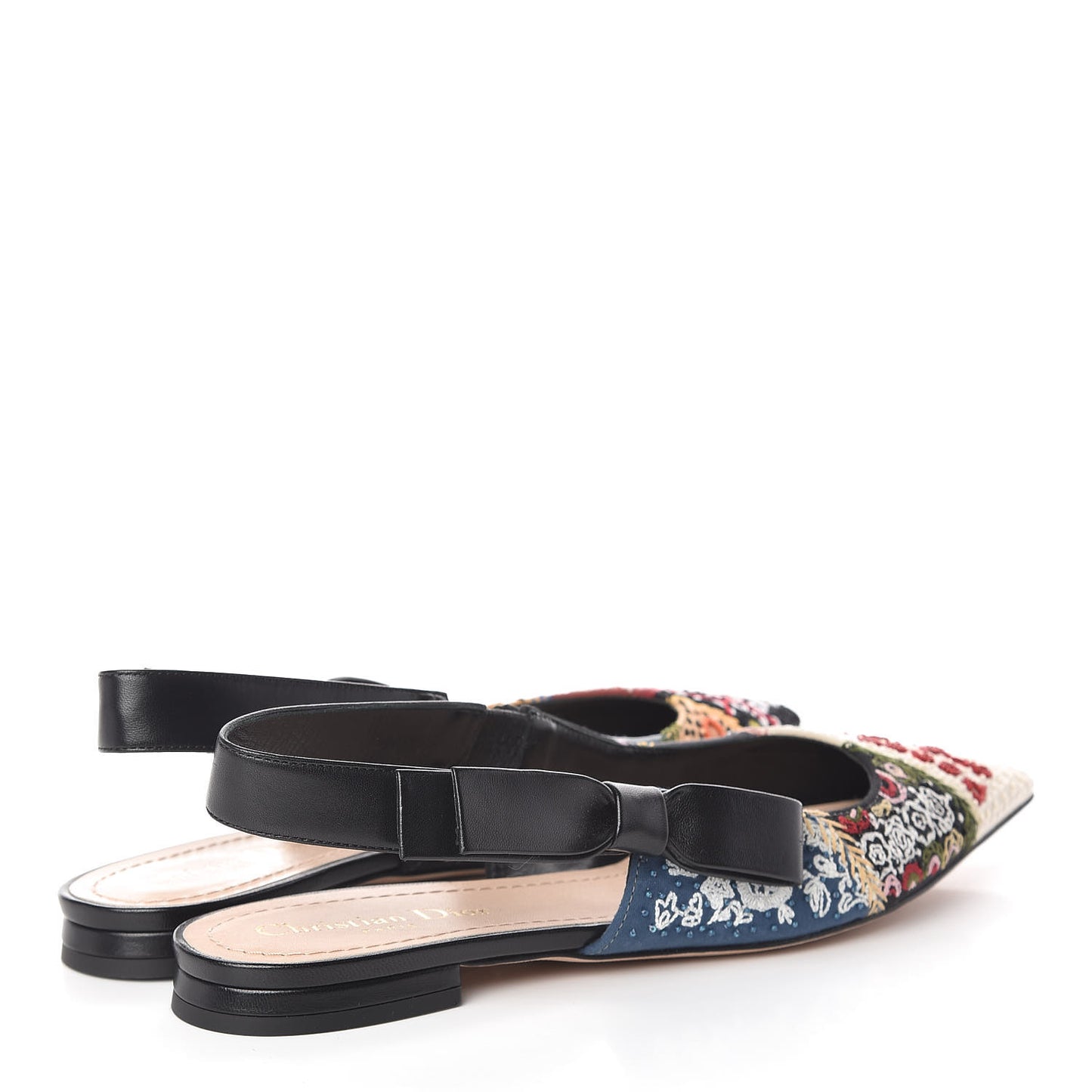 Patch Embroidered Sweet D Sling-Back Flats 38.5 Multicolor