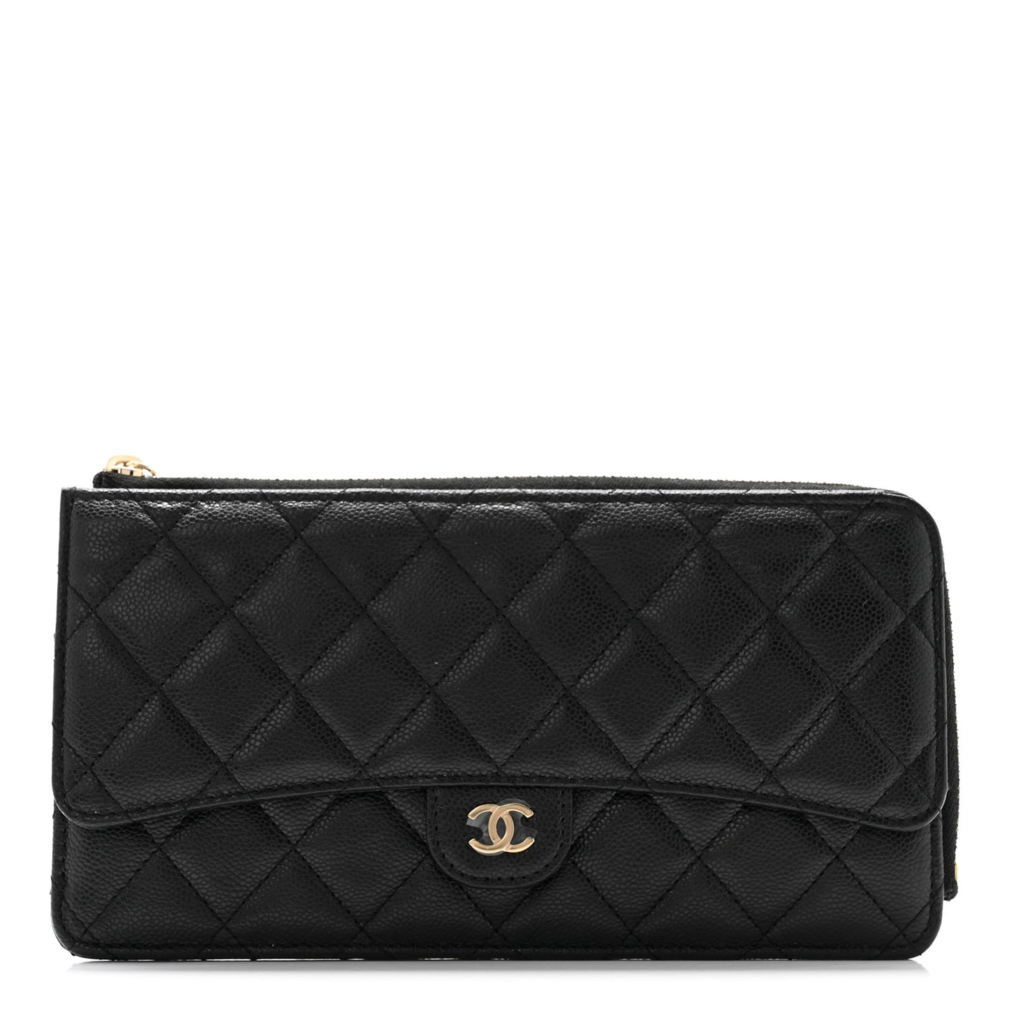 Caviar Quilted Flap Zip Pouch Black