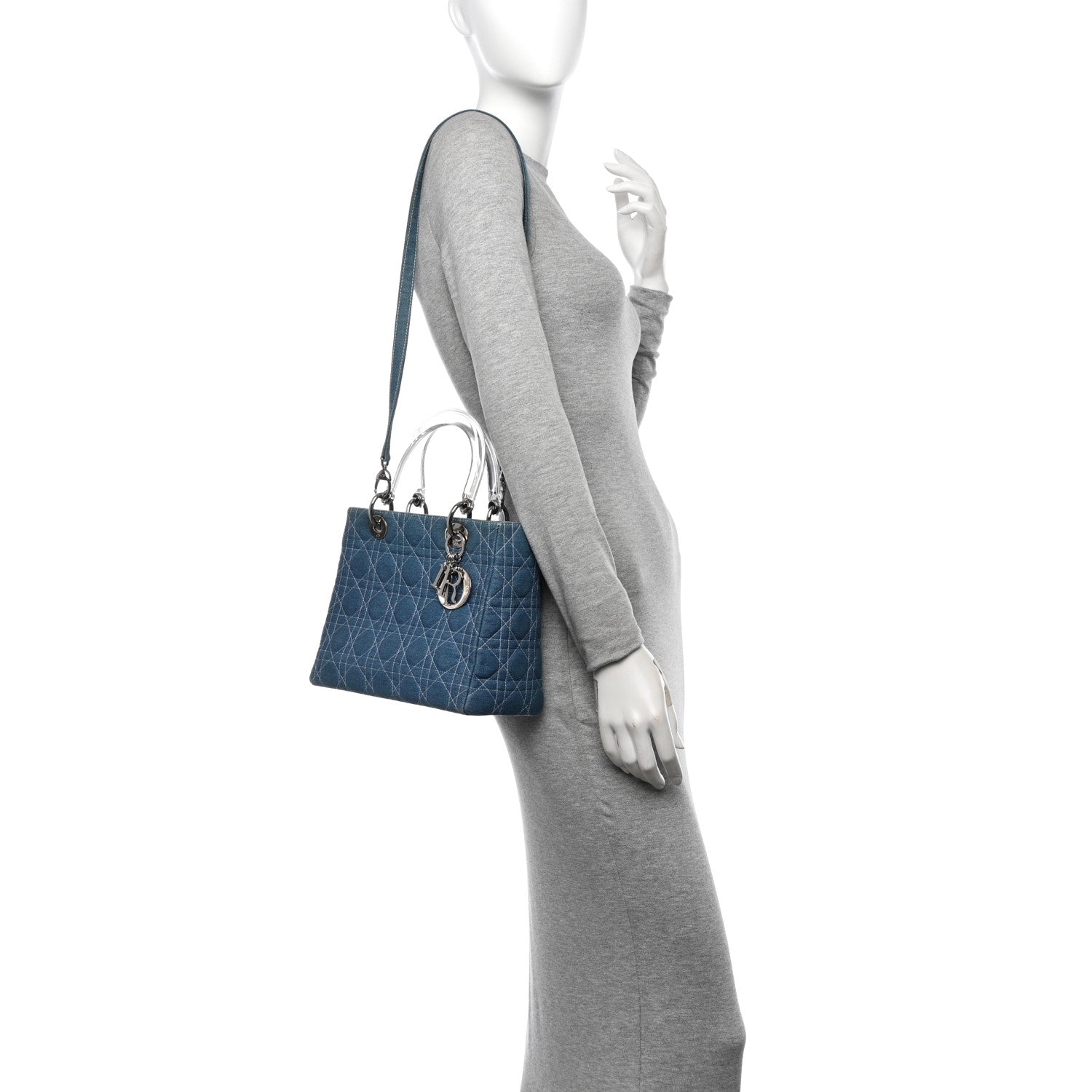 Christian Dior Denim Cannage Medium Lady Dior Blue 2 of 12