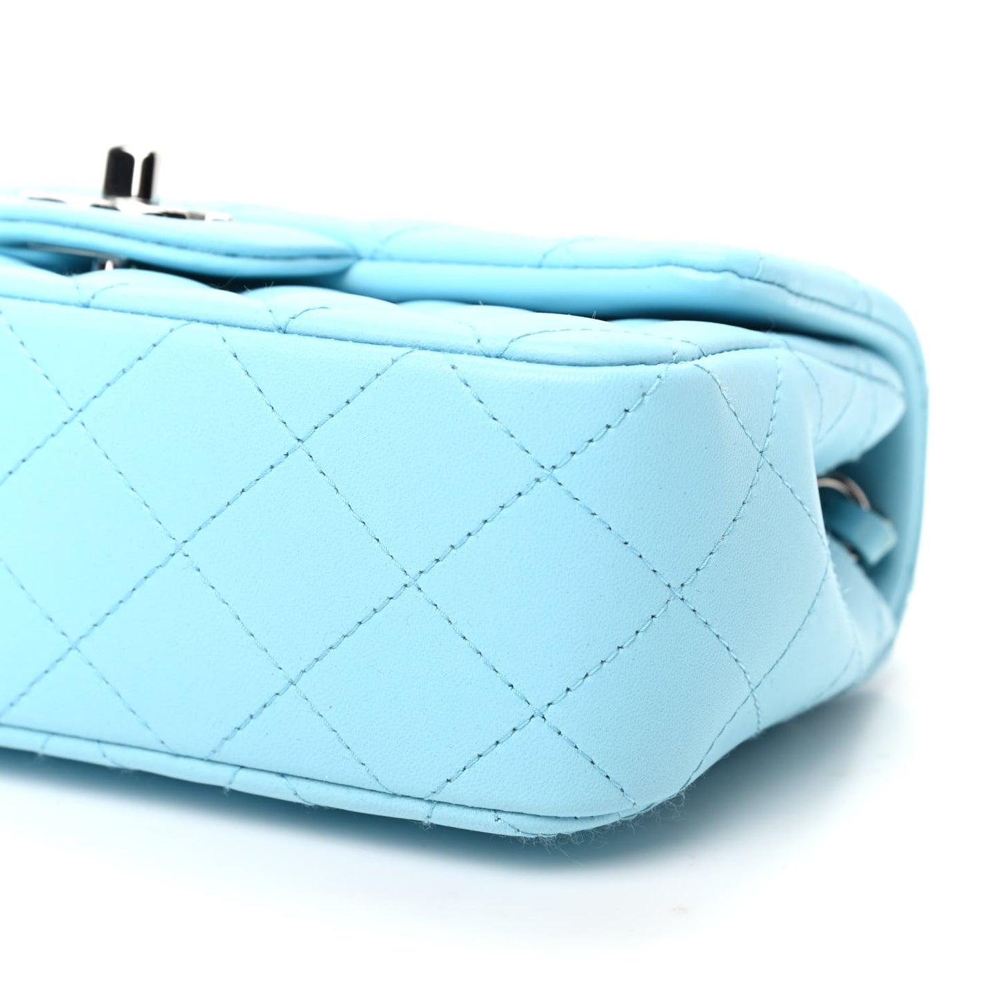 Lambskin Quilted Mini Rectangular Flap Neon Blue
