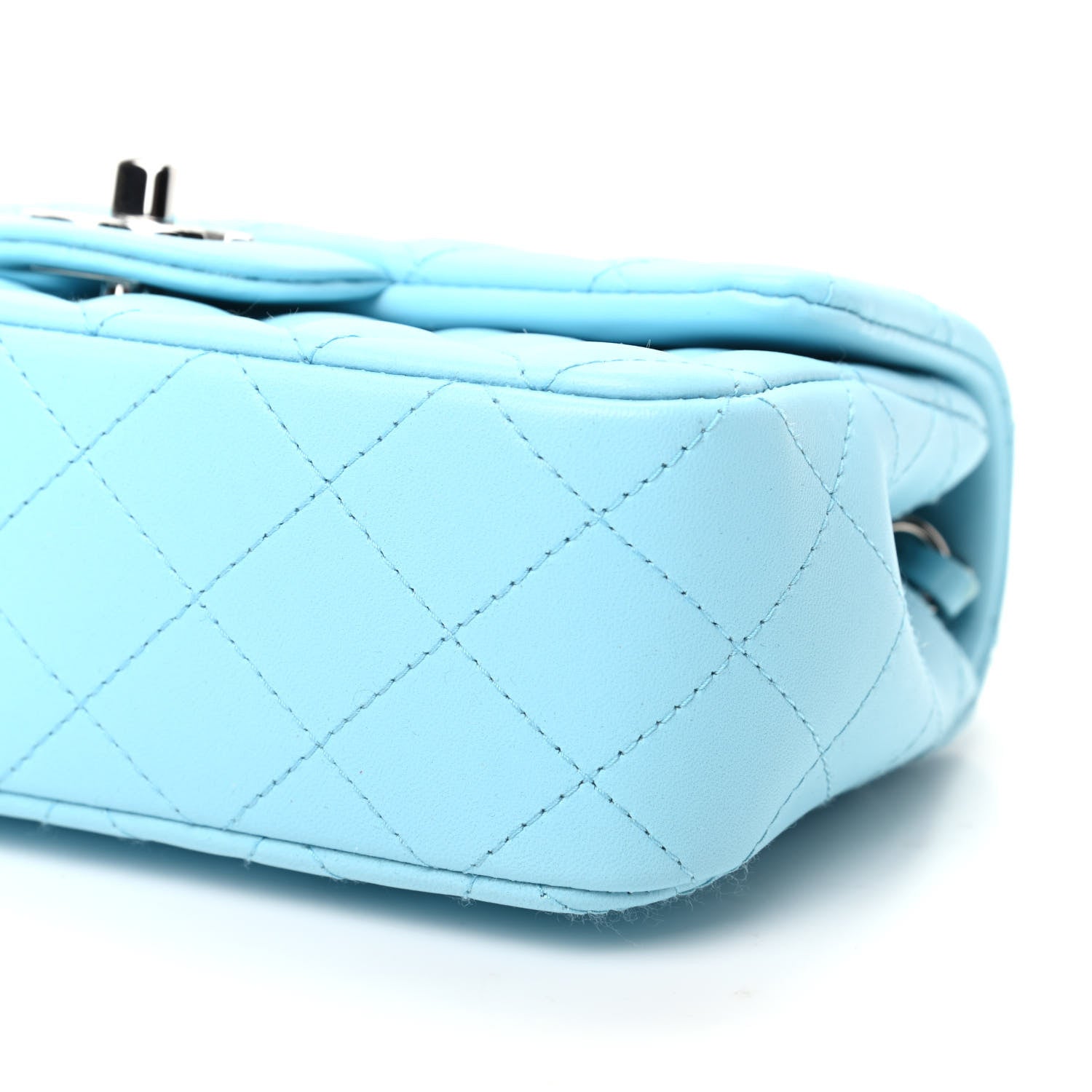 Chanel Lambskin Quilted Mini Rectangular Flap Neon Blue 9 of 10