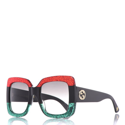 Gucci Square Frame GG0083S Sunglasses Glitter Red Black Green 1 of 6