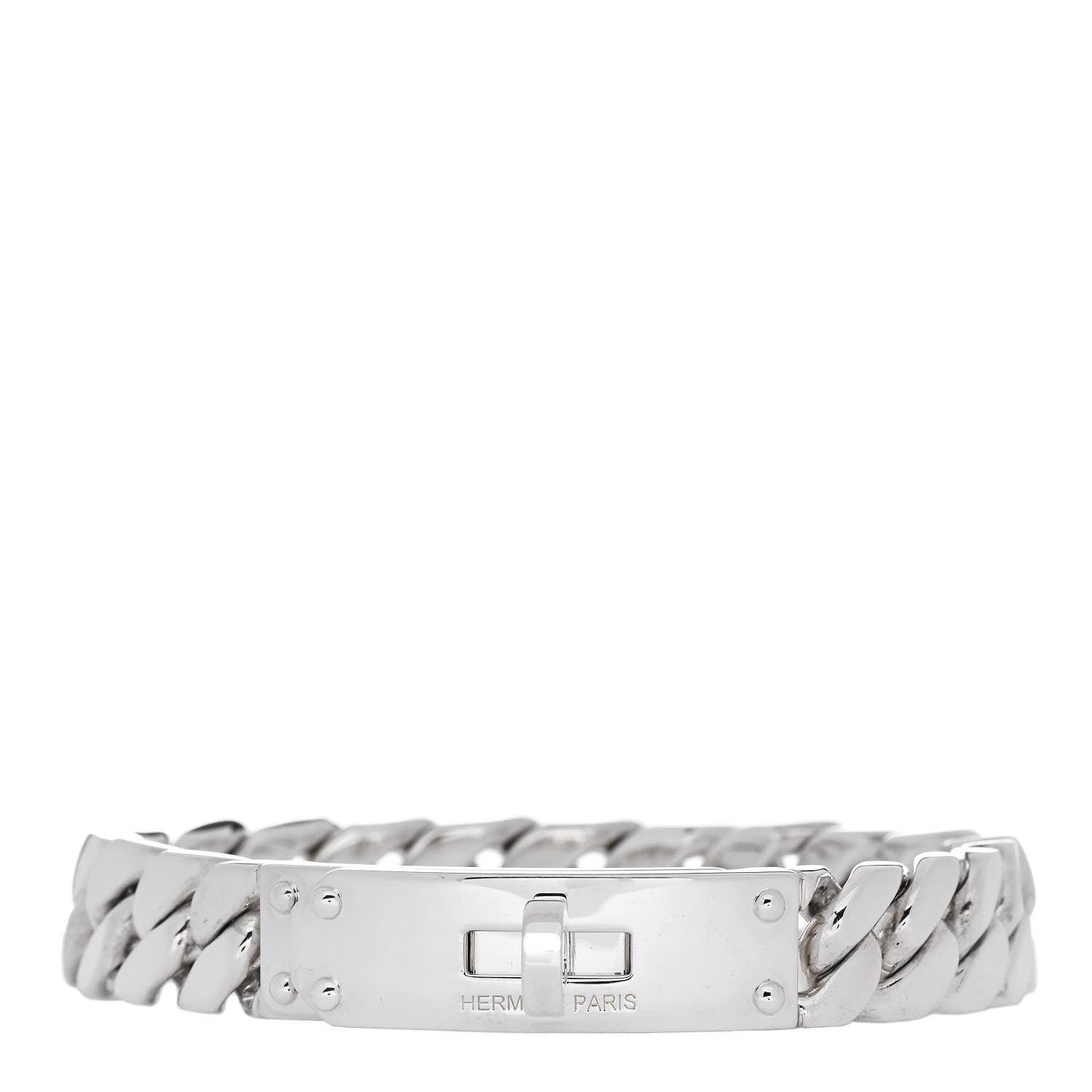Hermes Sterling Silver GM Kelly Gourmette Bracelet XL 1 of 4