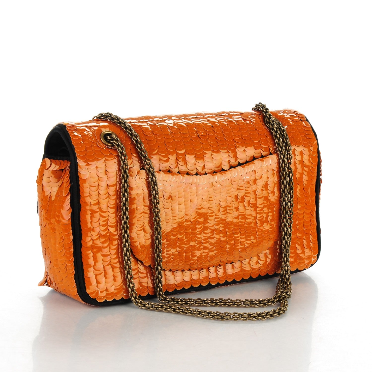Chanel Satin Sequin Medium Paris Shanghai Double Flap Orange 3 of 6