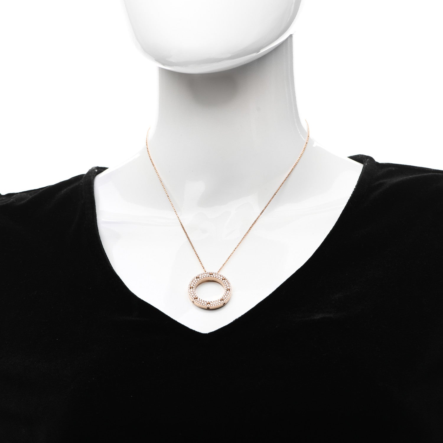Roberto Coin 18K Rose Gold Diamond Circle Pendant Necklace 2 of 4
