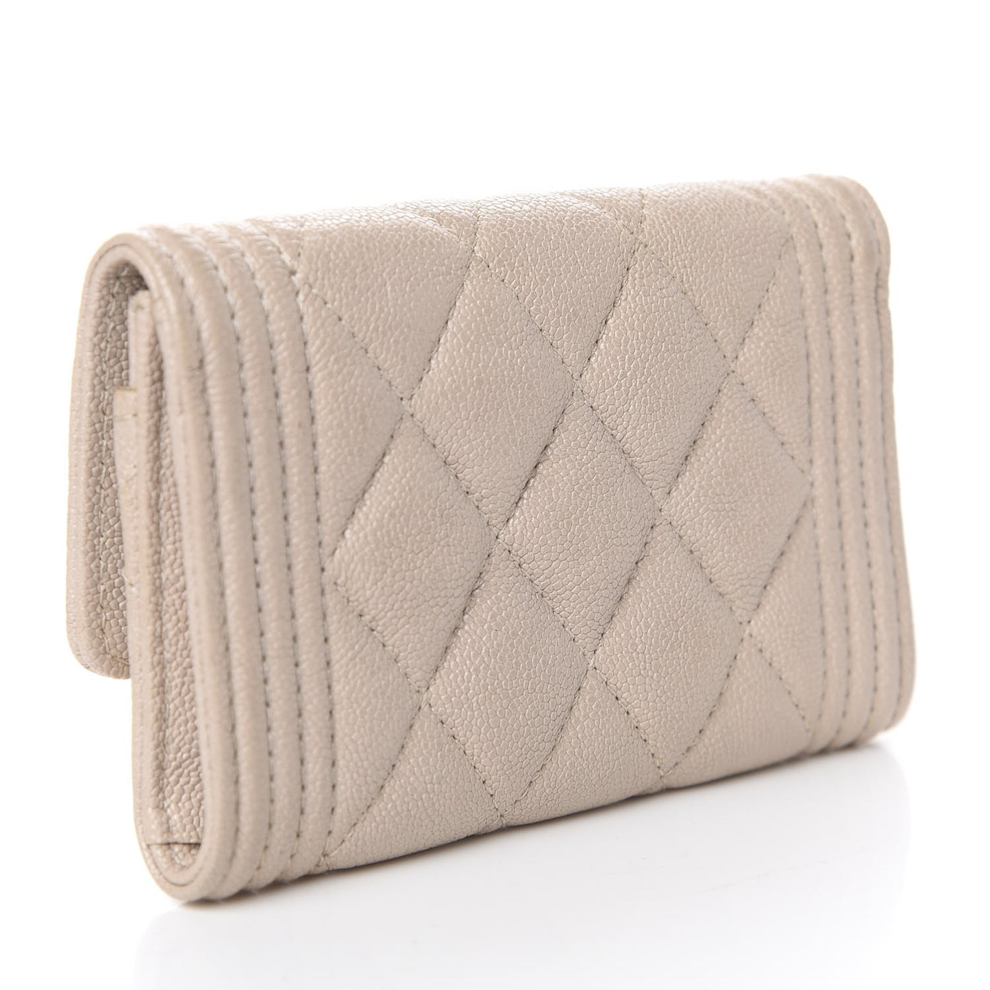 Caviar Quilted Boy Flap Card Holder Wallet Beige