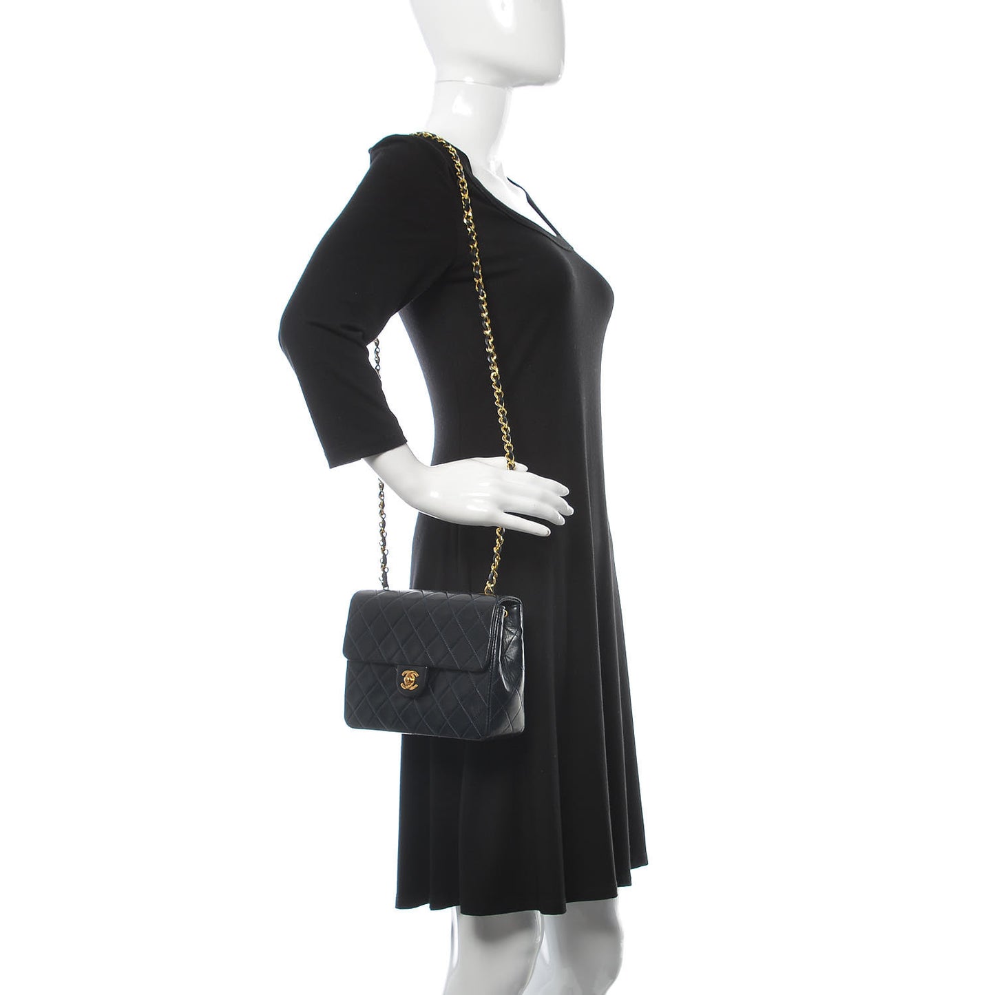 Lambskin Quilted Small Flap Navy