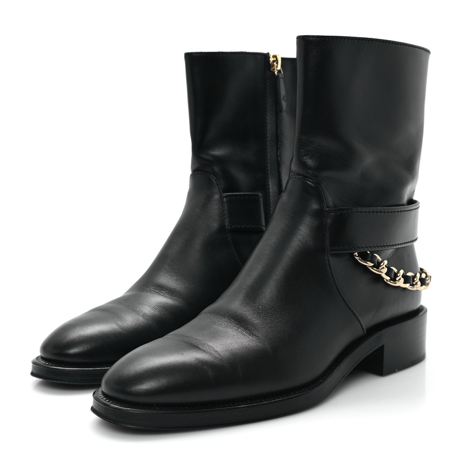 Chanel Calfskin Chain Short Boots 37 Black 4 of 10