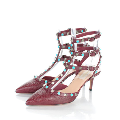 Valentino Garavani Pebbled Calfskin Turquoise Rockstud Rolling Ankle Strap 65mm Pumps 37.5 Rubin 3 of 7