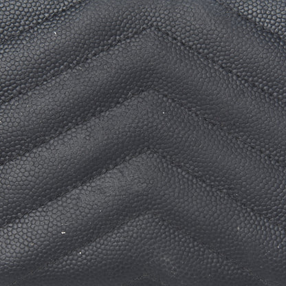 Saint Laurent Grain De Poudre Matelasse Chevron Monogram Compact Zip Around Wallet Black 9 of 11