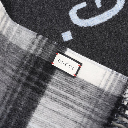 Gucci Wool GG Monogram Plaid Tartan Free Scarf Grey 4 of 4