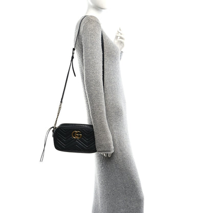 Gucci Calfskin Matelasse Small GG Marmont Chain Shoulder Bag Black 2 of 10