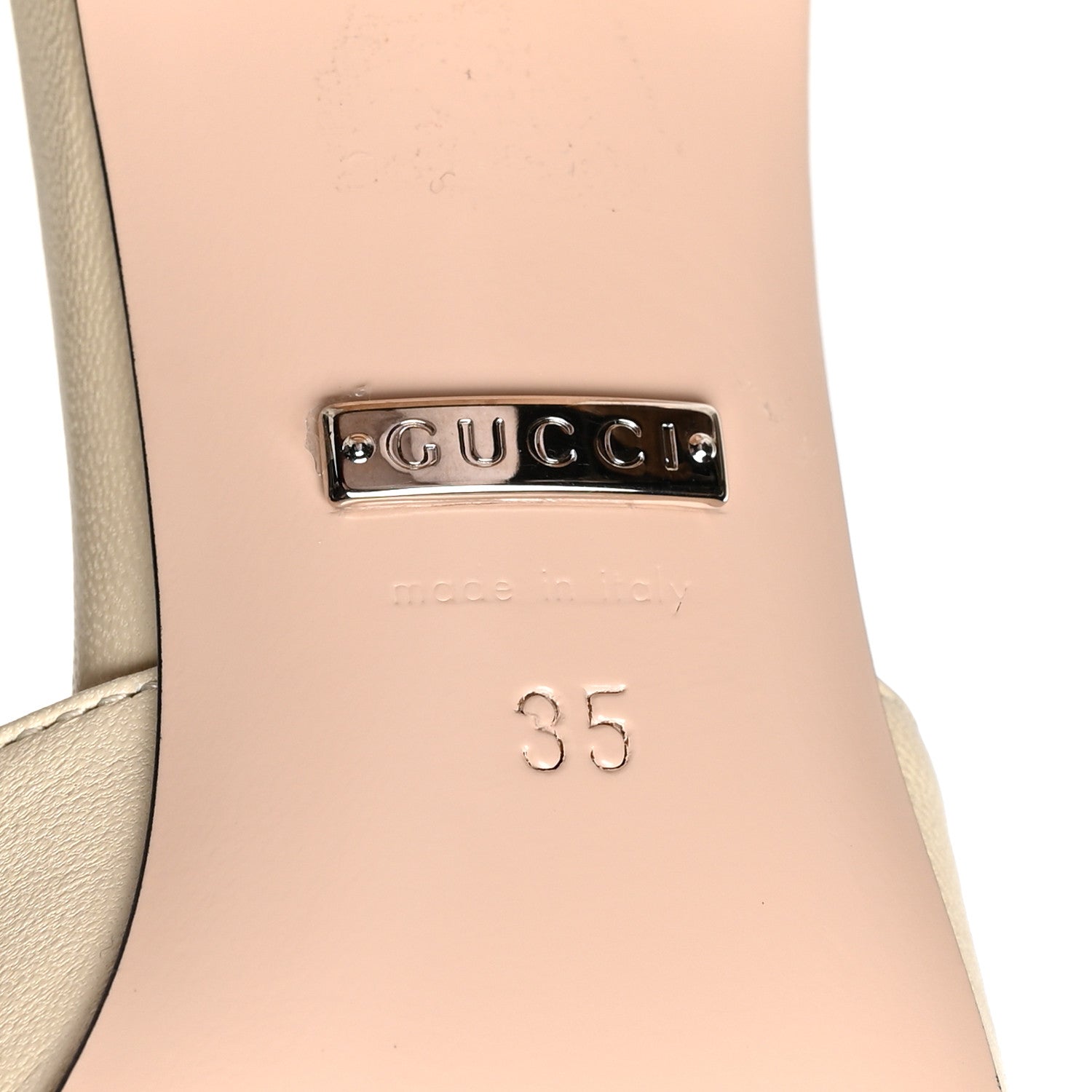 Gucci Malaga Kid Crystal Square G Madelyn Mules 35 Vintage White 7 of 7