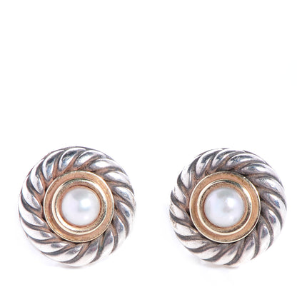 David Yurman Sterling Silver 14K Yellow Gold Pearl Cookie Earrings 1 of 4
