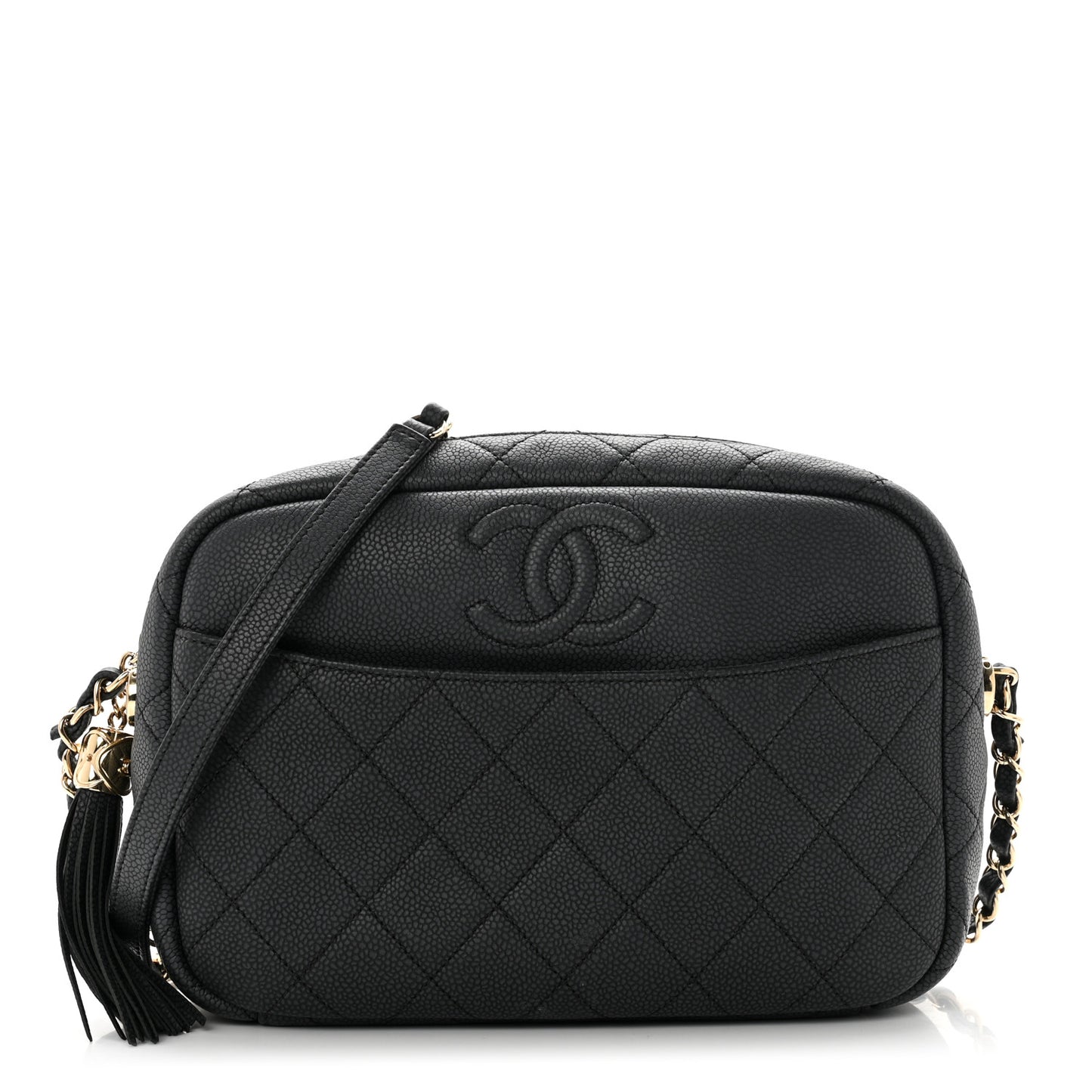 Caviar Quilted Medium Coco Tassel Camera Case Navy