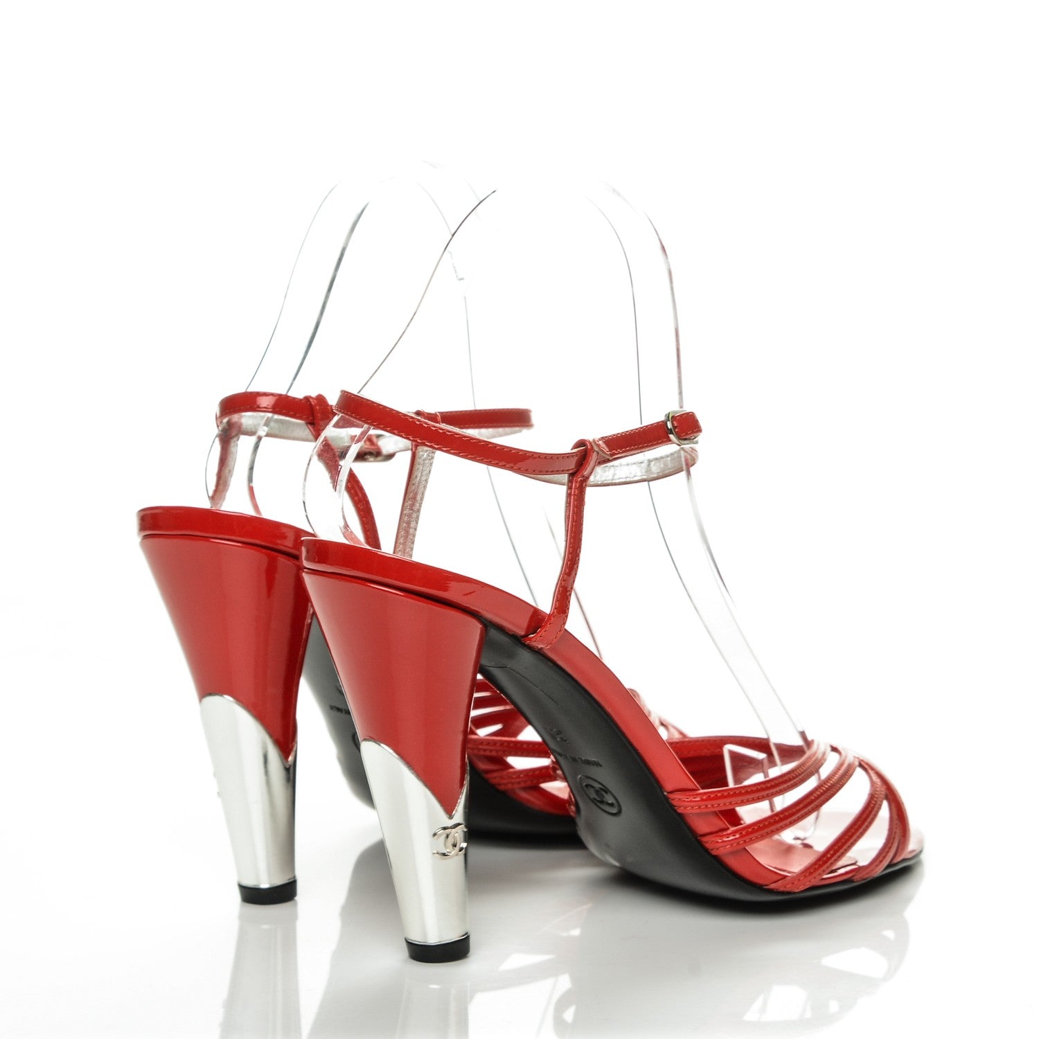 Chanel Patent CC Logo Sandal Heels 39 Red 4 of 7