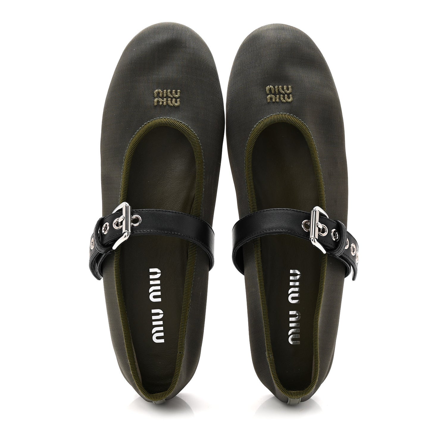 Mesh Buckle Ballerina Flats 39 Oliva