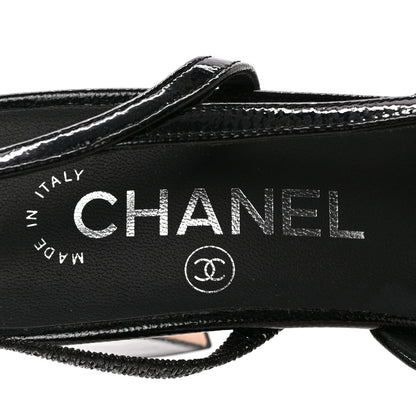 Chanel Patent Cap Toe CC Slingback Flats 36.5 Black White 8 of 13