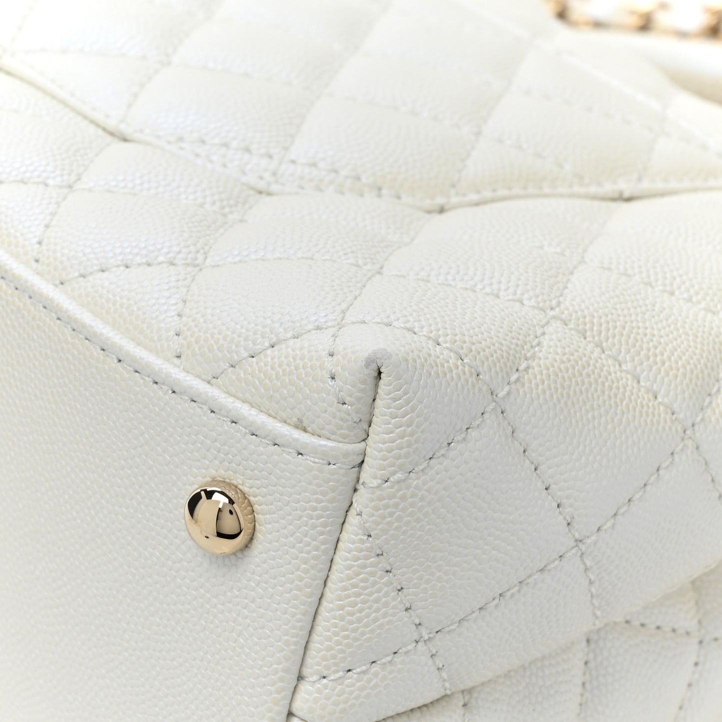 Iridescent Caviar Quilted Small Coco Handle Flap White