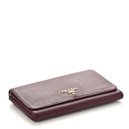 Prada Vitello Daino Metal Small Continental Flap Wallet Granato 4 of 9