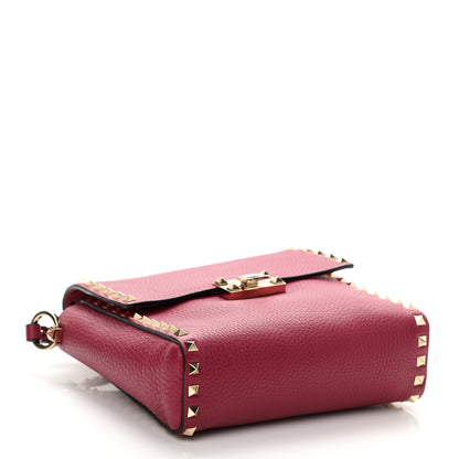 Valentino Garavani Pebbled Calfskin Rockstud Flip Lock Flap Messenger Raspberry 4 of 9