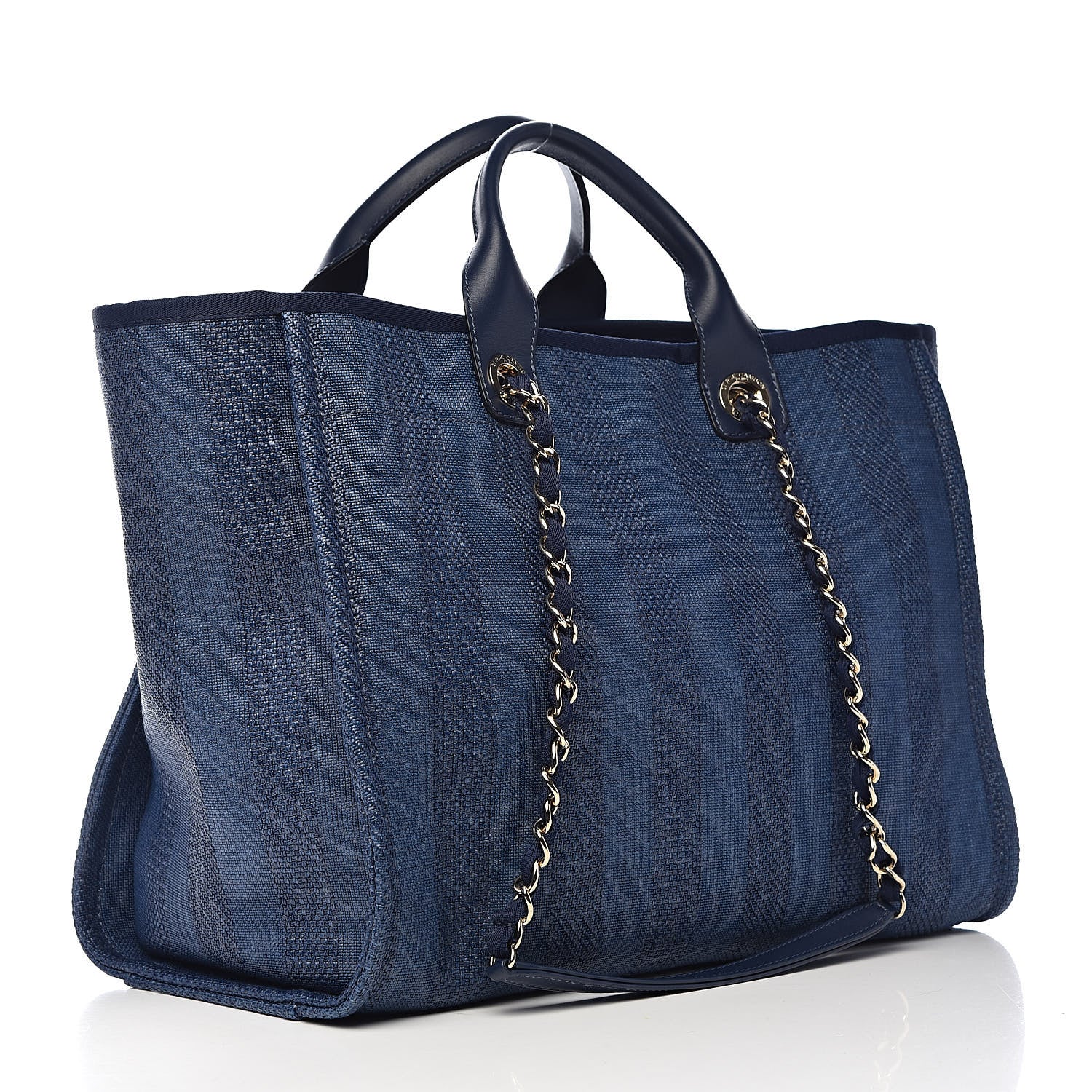 Chanel Mixed Fibers Striped Medium Deauville Tote Navy Blue 3 of 10