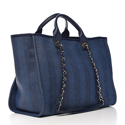 Chanel Mixed Fibers Striped Medium Deauville Tote Navy Blue 3 of 10