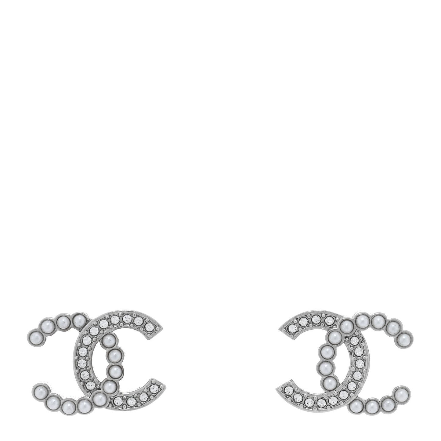 Pearl Crystal CC Earrings Silver