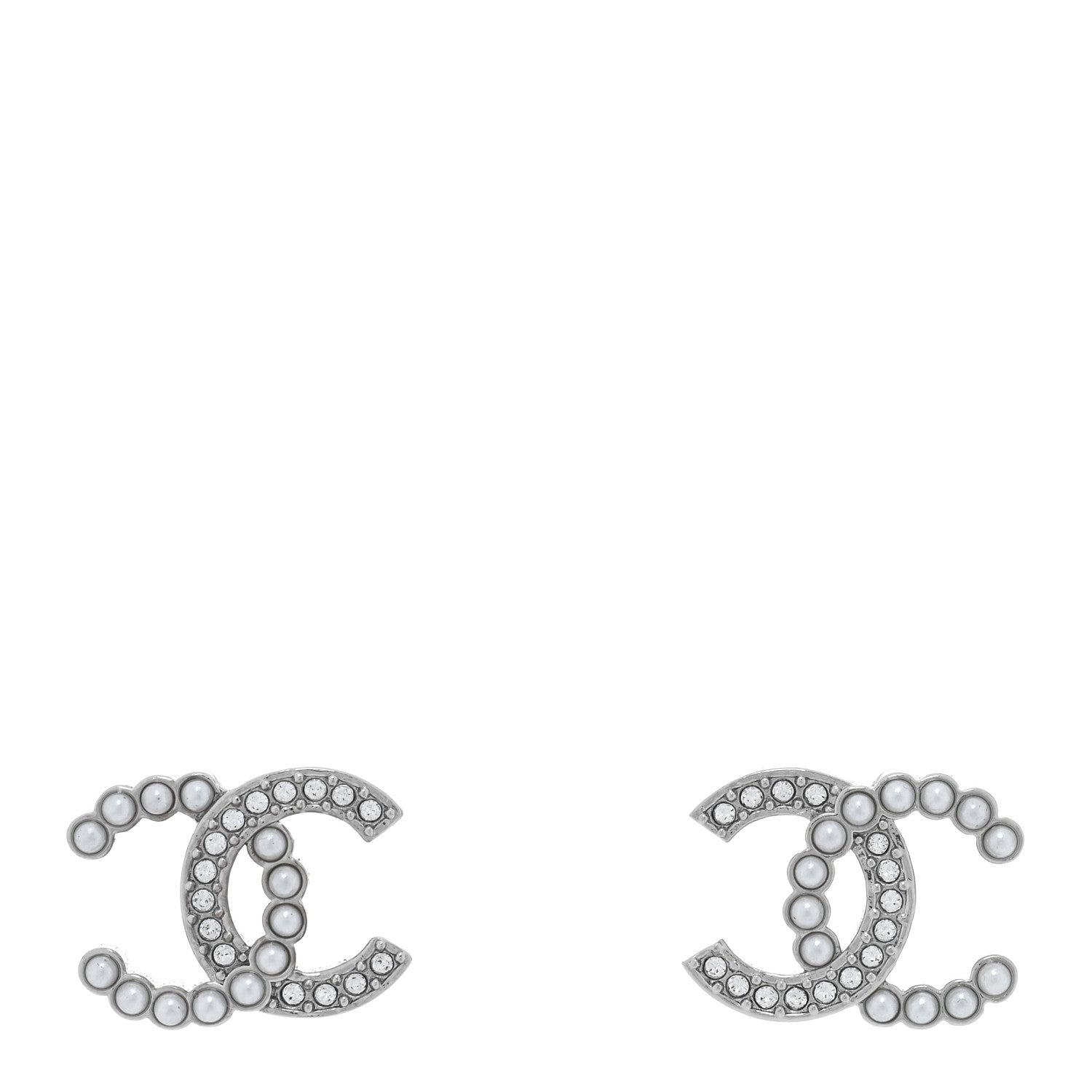 Chanel Pearl Crystal CC Earrings Silver 1 of 5