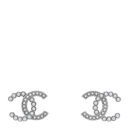 Chanel Pearl Crystal CC Earrings Silver 1 of 5