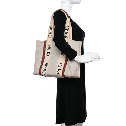Chloe Cotton Calfskin Medium Woody Ribbon Tote White Brown 2 of 11