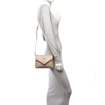 Saint Laurent Calfskin Y Quilted Monogram Toy Loulou Crossbody Bag Dark Beige 2 of 10