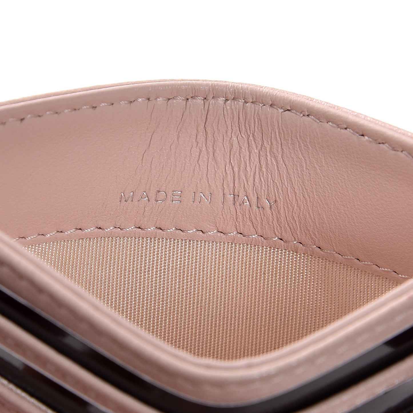 Lambskin Camellia Embossed Card Holder Nude