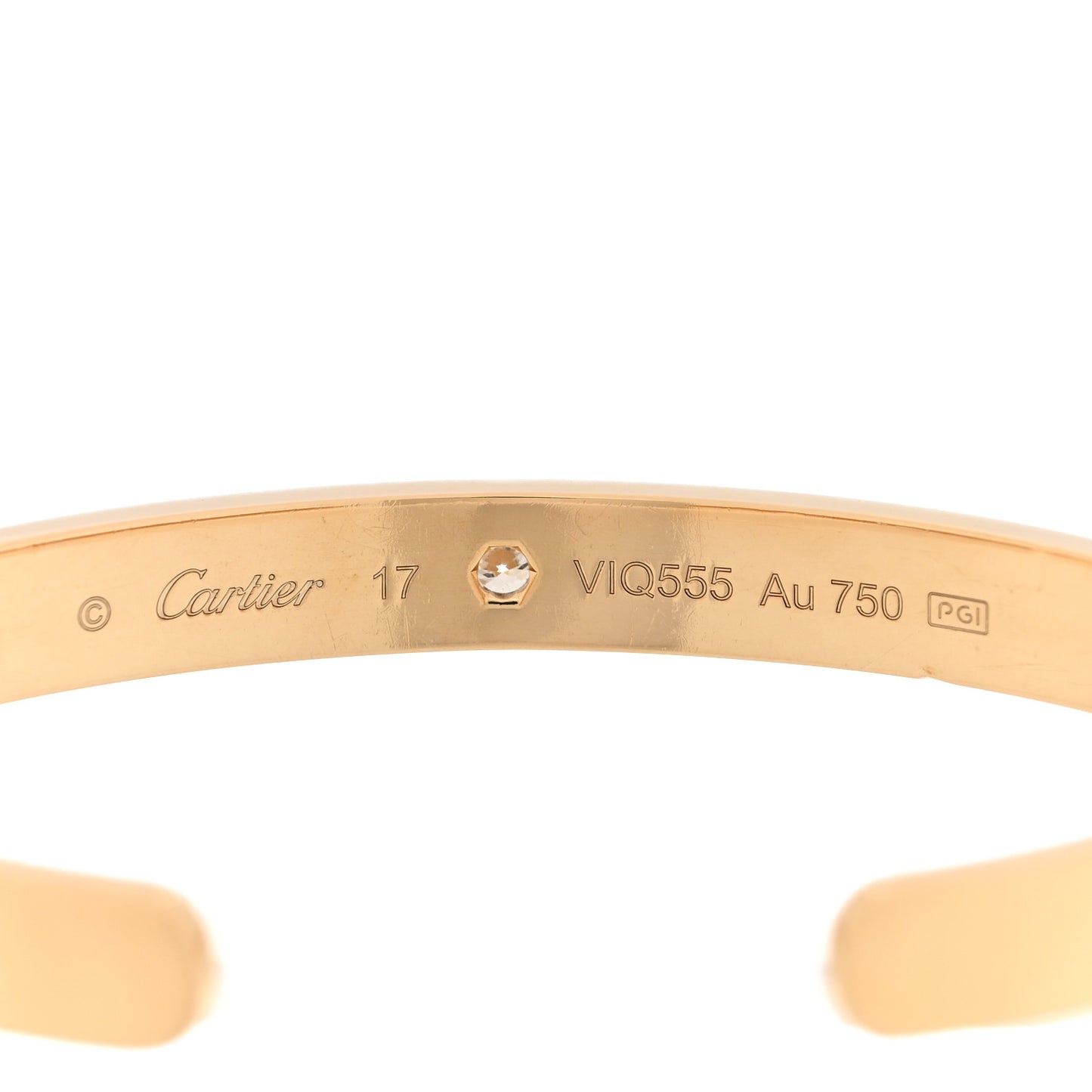 18K Yellow Gold 1 Diamond LOVE Cuff Bracelet 17