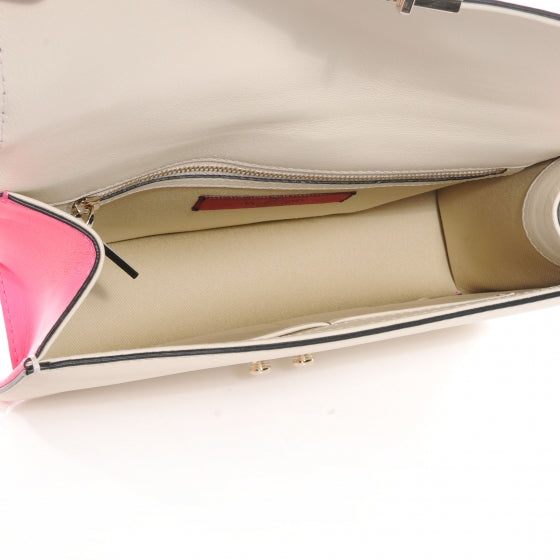 Valentino Garavani Vitello Bi-Color Large Glam Lock Rockstud Flap Fuxia Fluo Ivory 5 of 8