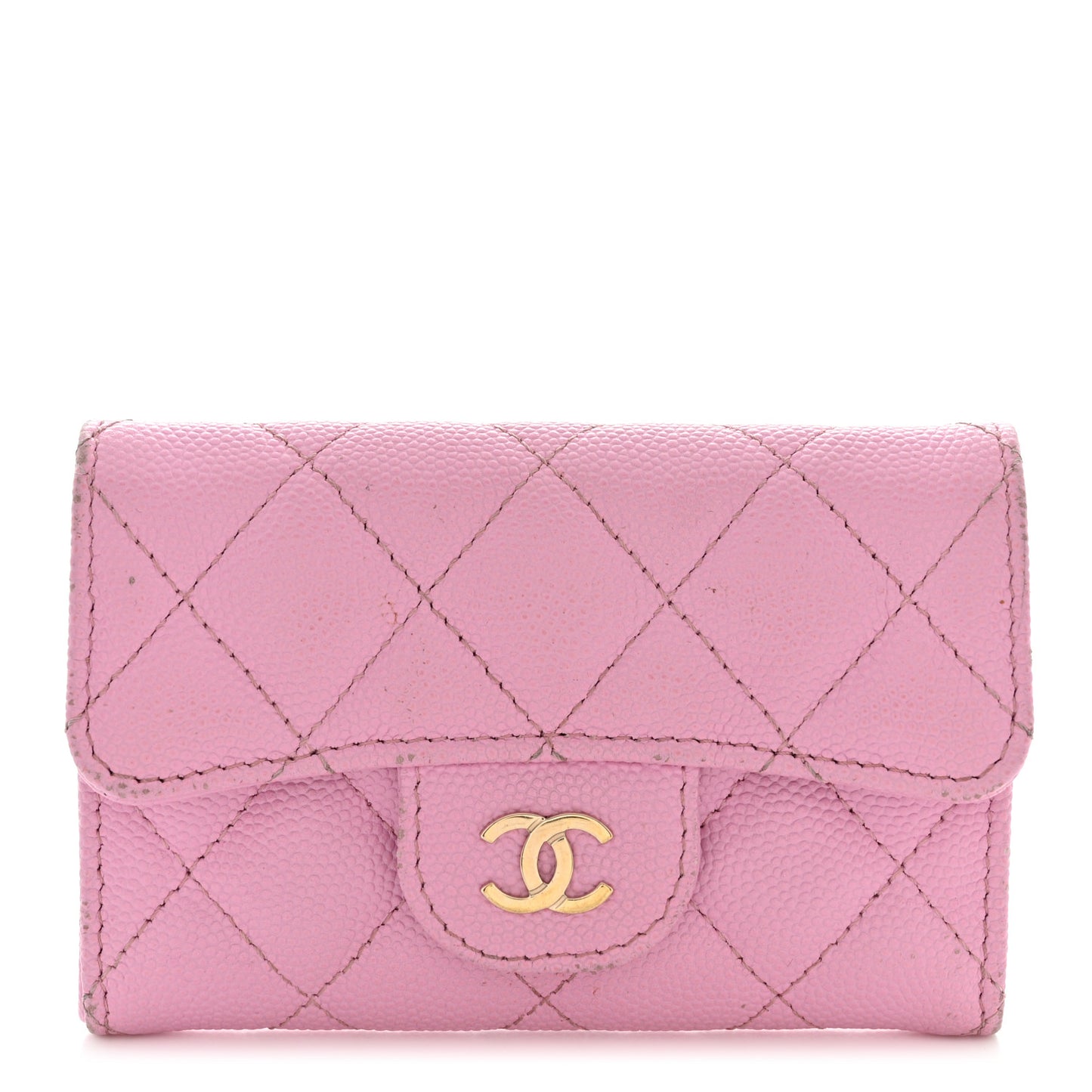 Caviar Quilted Flap Card Holder Wallet Light Pink