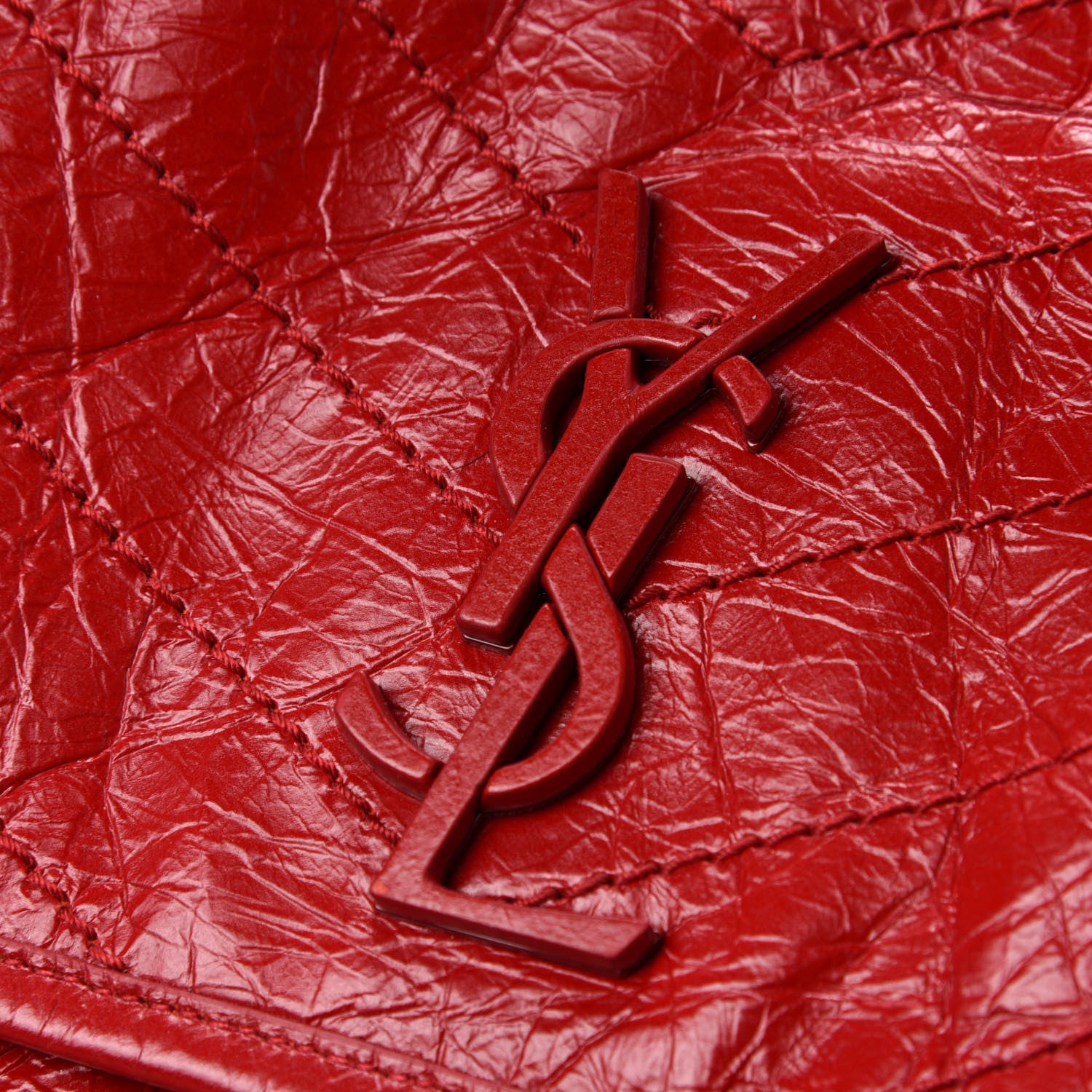 Saint Laurent Crinkled Calfskin Matelasse Monogram Medium Niki Chain Satchel Rouge Eros 8 of 12