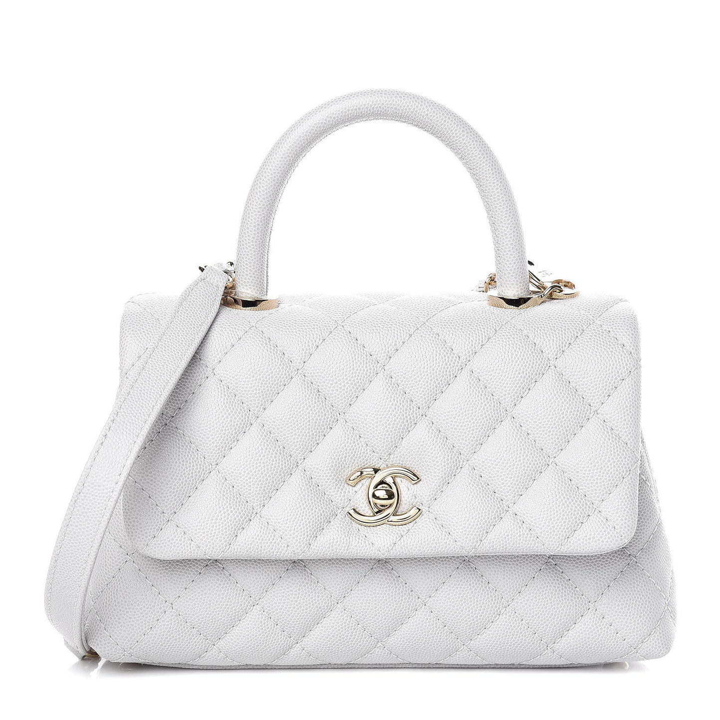 Caviar Quilted Mini Coco Handle Flap Light Grey