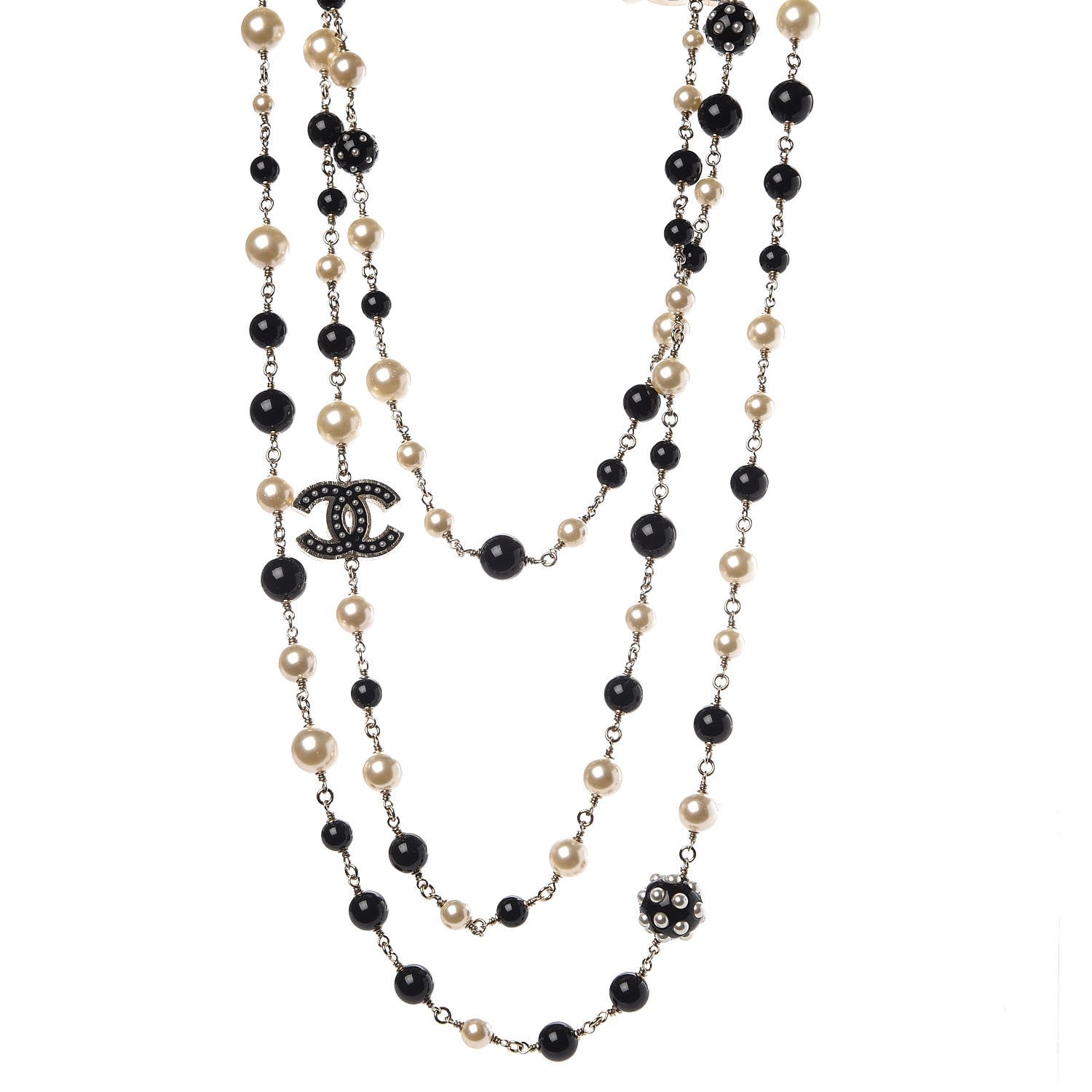 Chanel Resin Pearl Multi Strand CC Necklace Black 1 of 7
