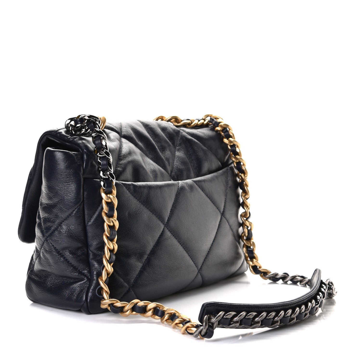 Chanel Goatskin Quilted Large Chanel 19 Flap Navy Blue 2 of 9