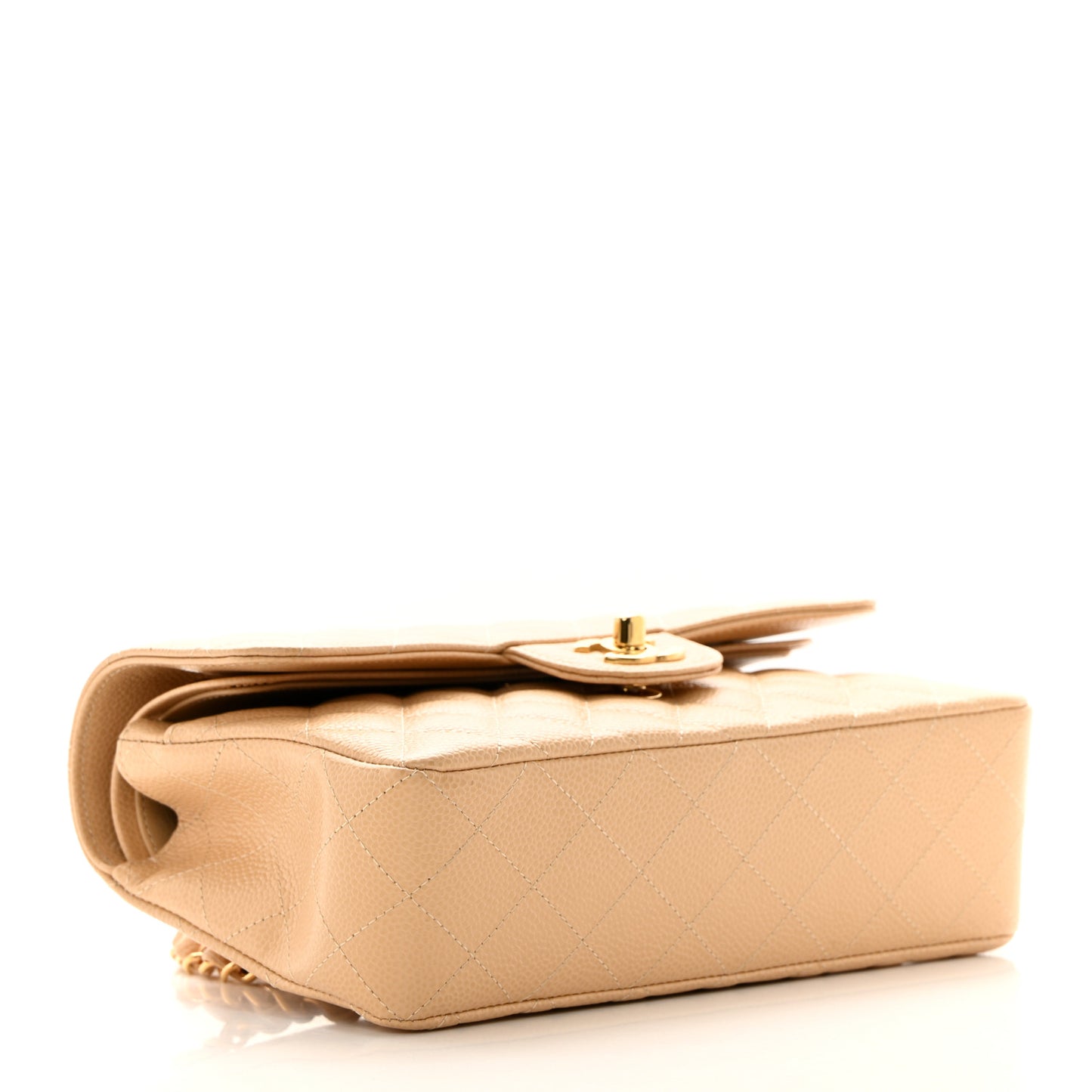 Caviar Quilted Small Double Flap Beige