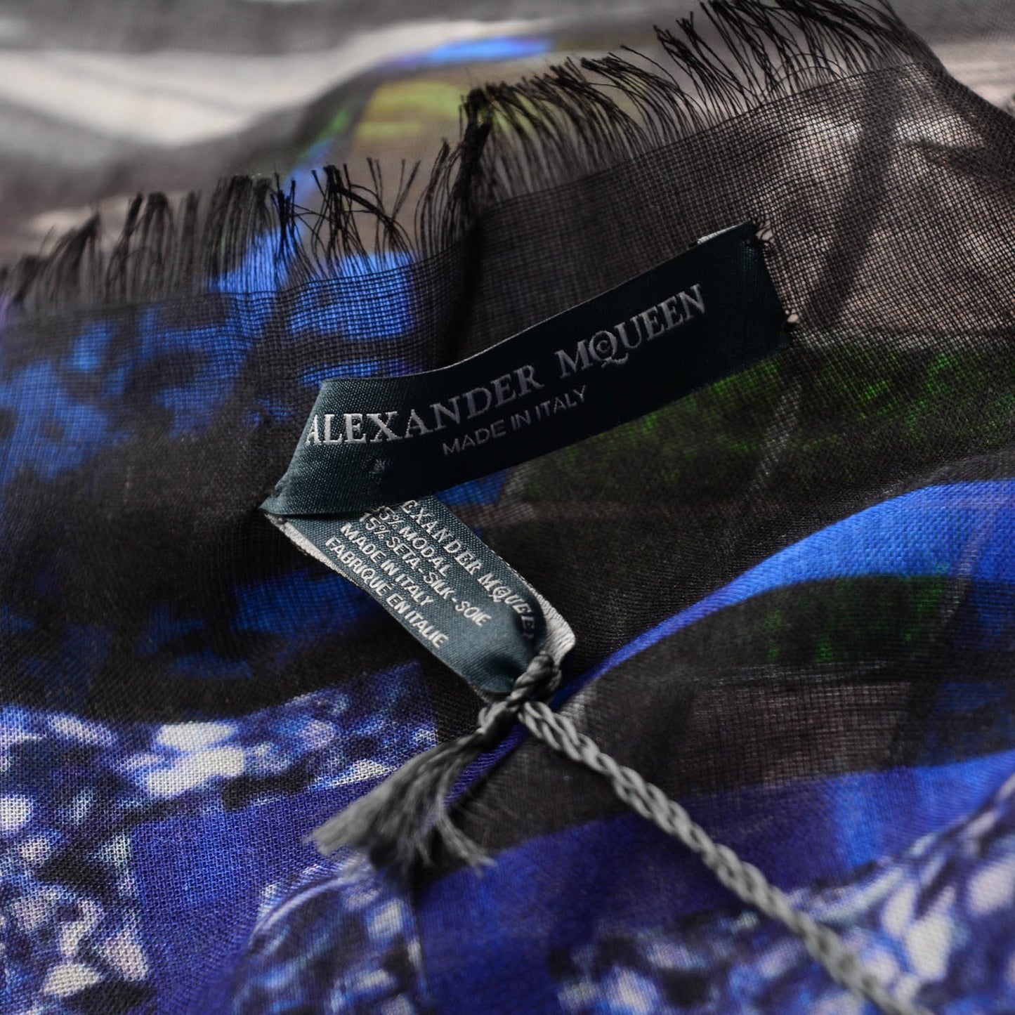 Modal Silk Perspex Patchwork Printed Scarf Blue Black